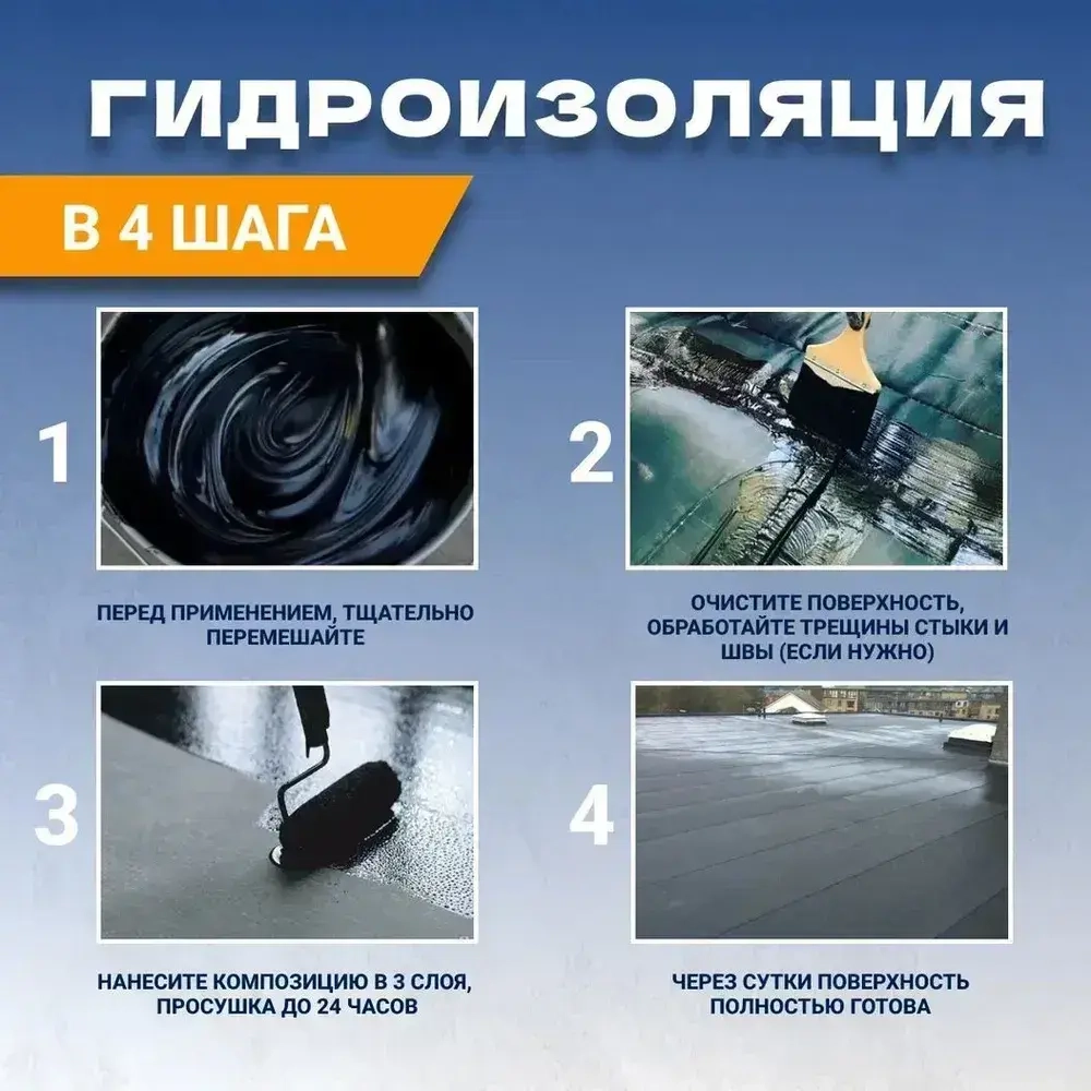 Жидкая резина универсальная SealTech. Профессиональное полимерно - битумное эластичное бесшовное покрытие для гидроизоляции кровли, бетонных изделий , металла.