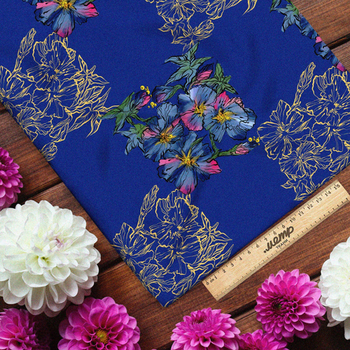 Ткань таффета цветы народная вышивка