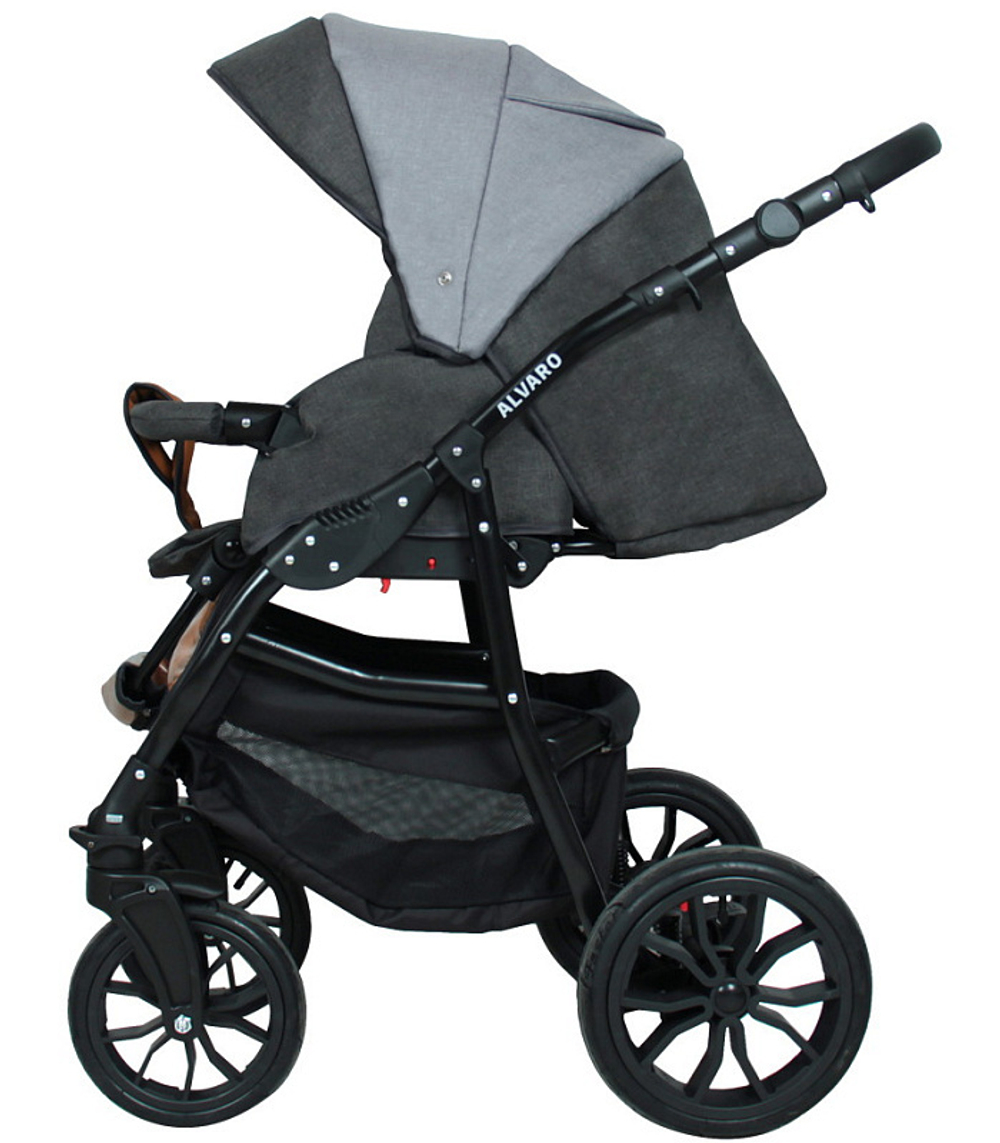 Детская коляска Alis Alvaro 2 в 1 Al 05 т.серый+св.серый+рыжая кожа
