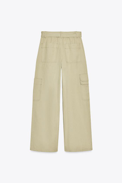 ZARA БРЮКИ КАРГО ОБЪЕМНОГО КРОЯ, СВЕТЛЫЙ ХАКИ