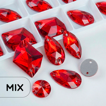 Набор пришивных стеклянных страз (микс форм) — Red