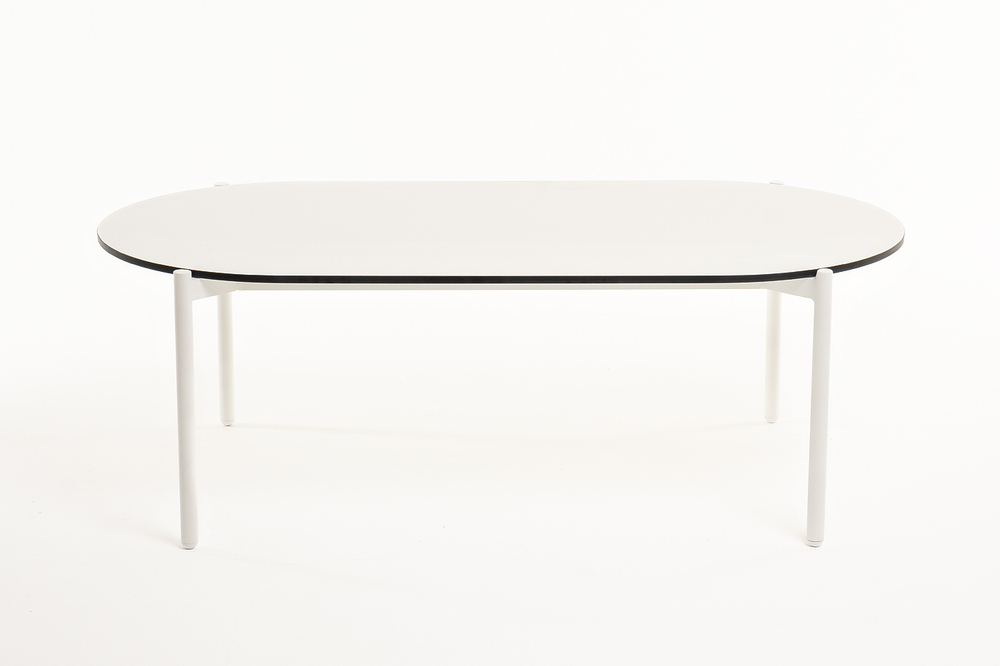 "Диего" журнальный стол из HPL 120х60 H40, каркас белый муар, цвет "молочный"