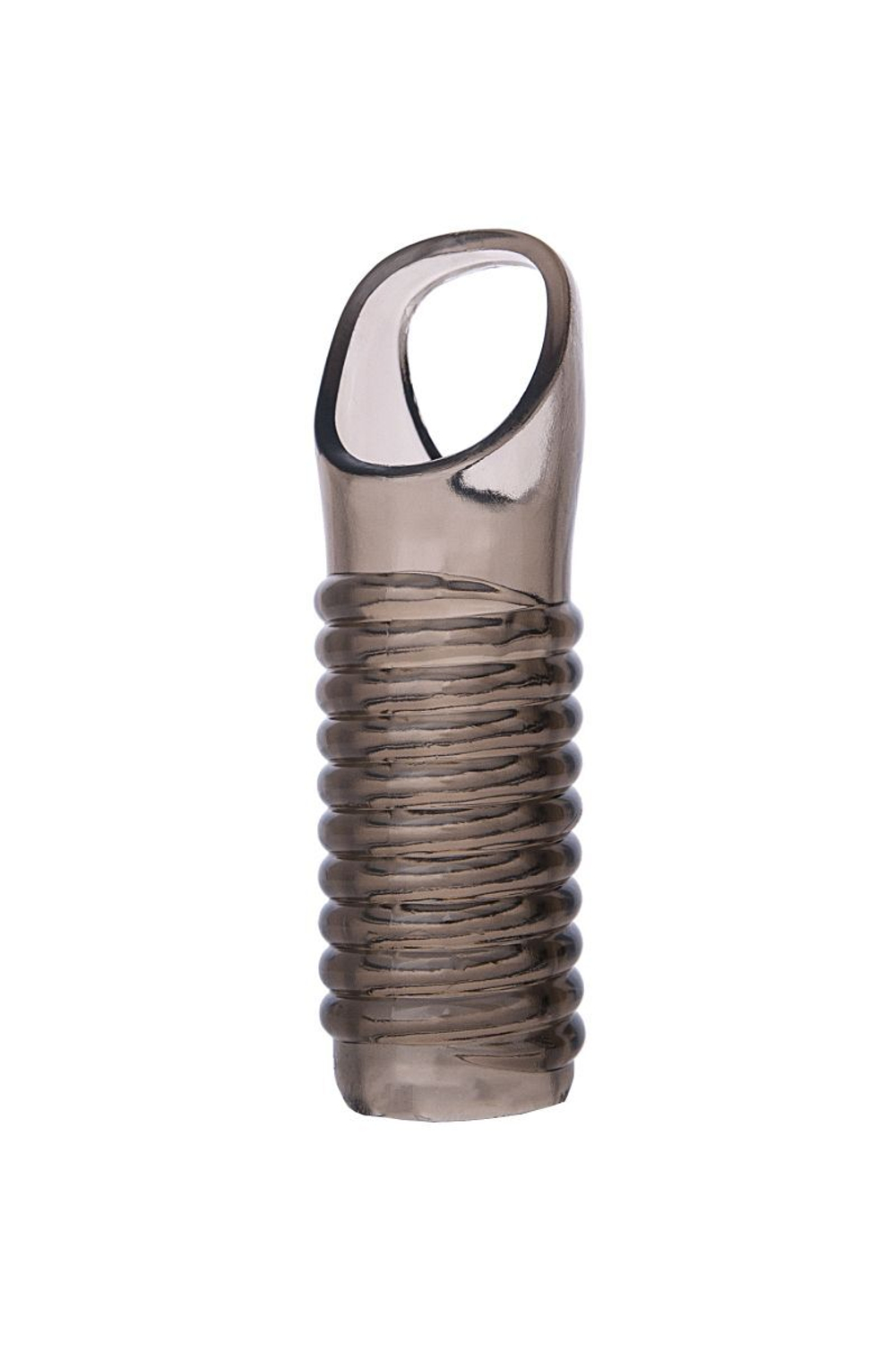 Дымчатая насадка с рёбрышками и подхватом мошонки ToyFa XLover - 12,5 см. (Цвет: черный)