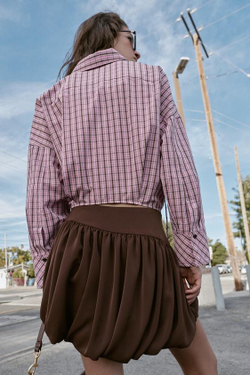 ZARA МИНИ-ЮБКА БАЛЛОН, КОРИЧНЕВЫЙ