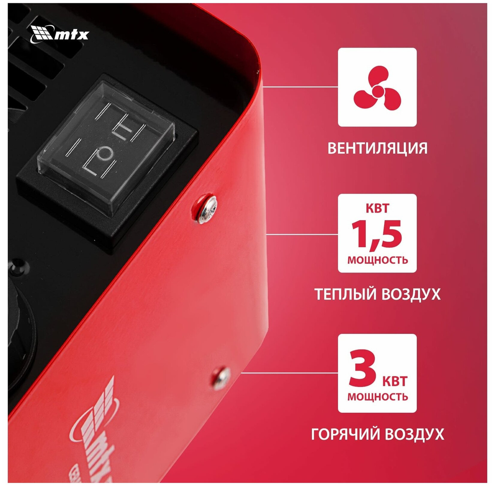 Тепловая пушка керамическая MTX SHCL-3000, квадратная, 230 В, 480 м3/ч, 1/3 кВт, арт. 96403