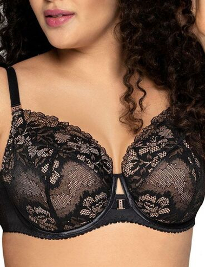 Эффектный бюстгальтер plus size с кружевной чашкой на косточке (Размер: 105E) (Цвет: черный)