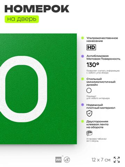 Номер на дверь 410, табличка на дверь для офиса, квартиры, кабинета, аудитории, склада, зеленая 120х70 мм, Айдентика Технолоджи