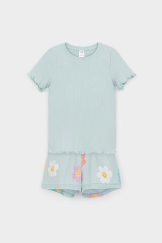 пижама  для девочки  К 1596/голубой опал,радостные цветы