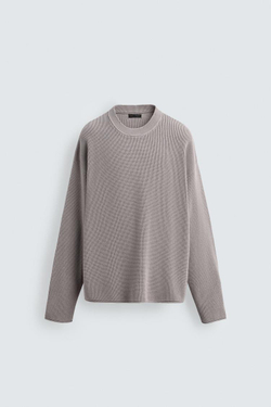 ZARA СВИТЕР ВАФЕЛЬНОГО ПЛЕТЕНИЯ С ЭФФЕКТОМ ПОТЕРТОСТИ, СЕРЫЙ