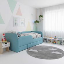 Кровать детская 160х80 см с бортиком и ящиком (скругленная) (лайт блю Беверли)