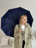 Зонт автомат c системой антиветер женский и мужской большой купол 10 спиц. Цвет синий.