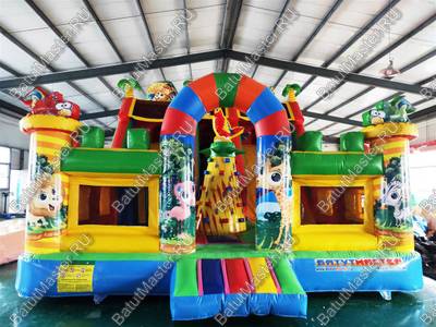 Коммерческий надувной батут "Дружная компания", с окнами по бокам 8*6*6 м