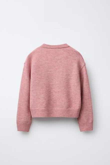 ZARA ДЖЕМПЕР ИЗ ТРИКОТАЖА С ЦВЕТАМИ И БУСИНАМИ, РОЗОВЫЙ