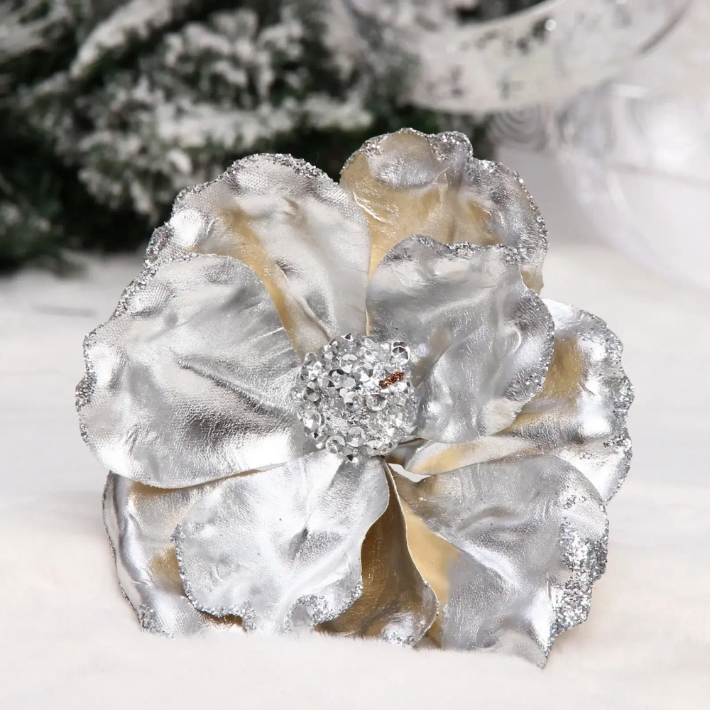 Украшение новогоднее «Пуансеттия - Зимний сон» 15 см, Серебро