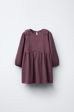 ZARA ПЛАТЬЕ ИЗ РЕЛЬЕФНОЙ ТКАНИ С БАНТАМИ, СЛИВОВЫЙ