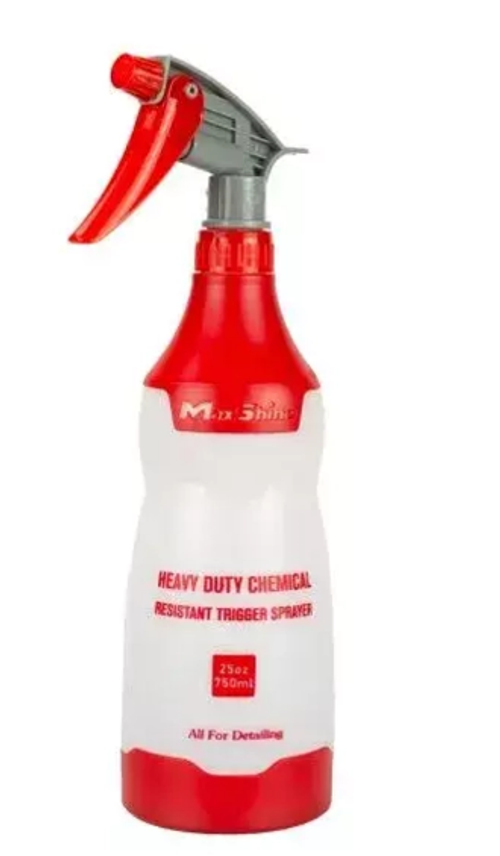 MaxShine Бутылка с химостойким триггерным распылителем(красная), 750 мл, антискользящая резиновая