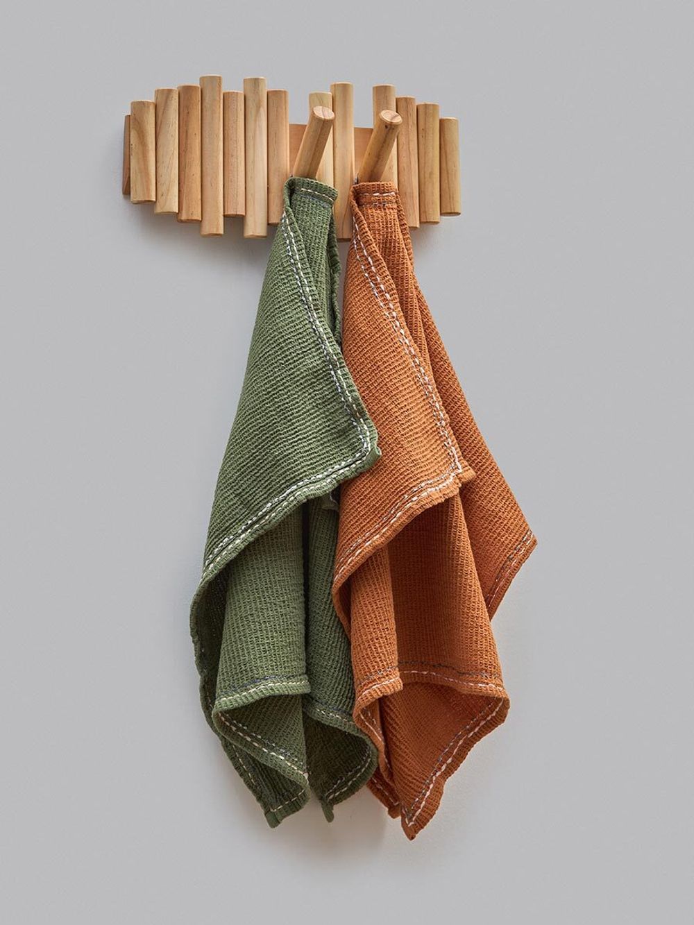 Набор вафельных полотенец с декоративной строчкой из коллекции Essential, 50х70 см