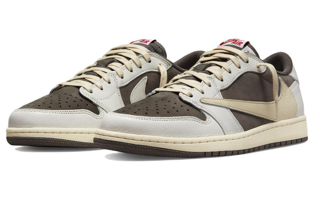 Travis Scott x Air Jordan 1 Low OG SP "Sail and Ridgerock" trendy retro basketball shoes for men and women with the same white and brown reverse mocha barb 3.0