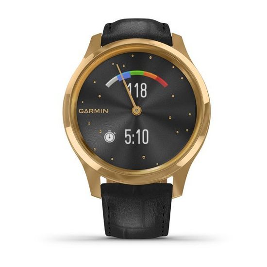 Умные часы Garmin Vívomove Luxe золотистые черные с кожаным ремешком 010-02241-22