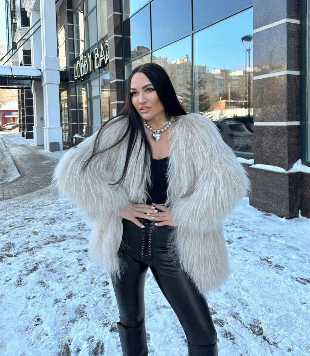 Вязаная шуба из лисы 70см