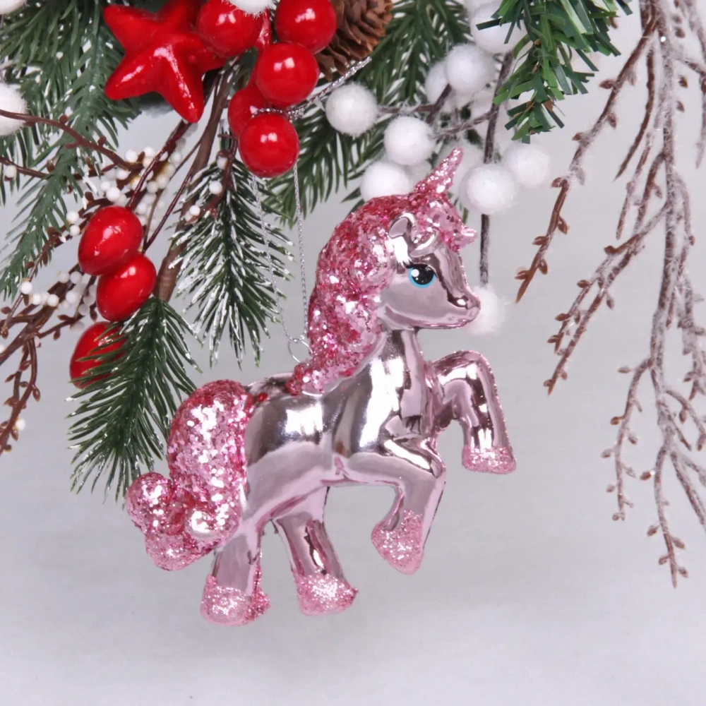 Ёлочная игрушка «Сказочный единорог» 9*3*10 см, розовый
