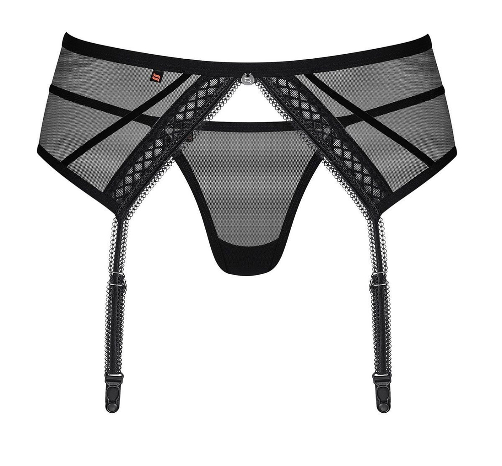 Пояс для чулок в комплекте с трусиками-стринг (Размер: S-M) (Цвет: черный)
