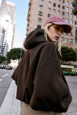 ZARA БОМБЕР ОВЕРСАЙЗ С КАПЮШОНОМ ИЗ МЯГКОЙ ТКАНИ, КОРИЧНЕВЫЙ