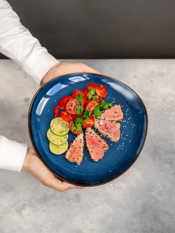 Набор посуды 6 тарелок синие треугольные плоские 28 см