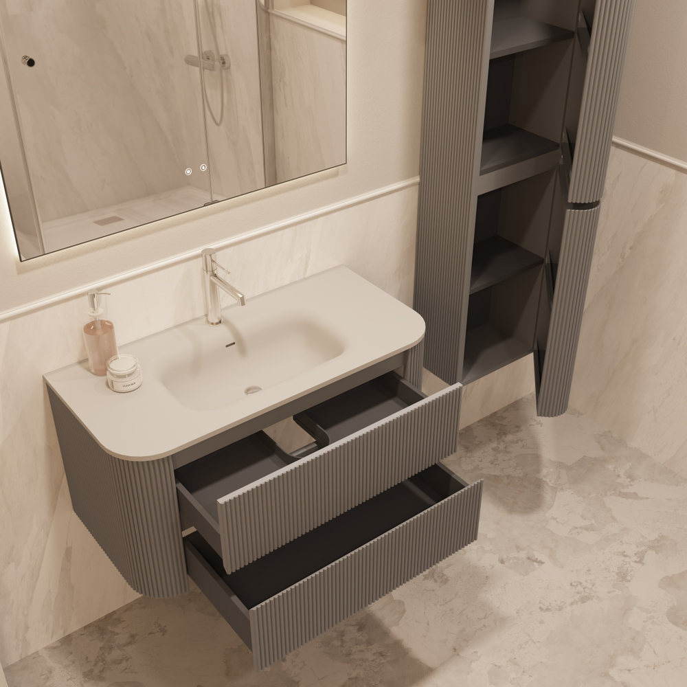 Тумба под раковину Vincea Alto 1000 подвесная, 2 выкатных ящика soft close, светло-серый матовый