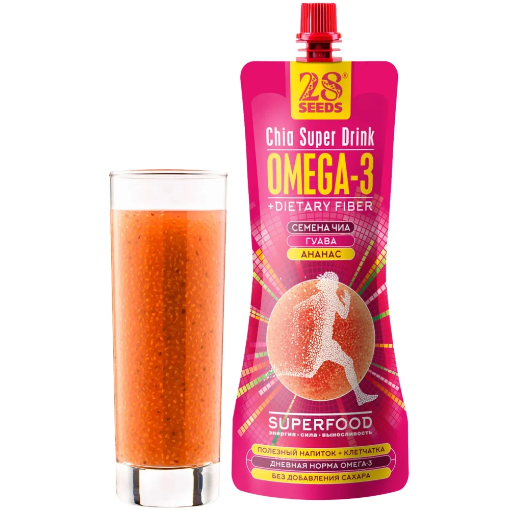 Напиток ЧИА ОМЕГА-3 «Гуава + Ананас» 250 мл — напиток с семенами чиа в стакане