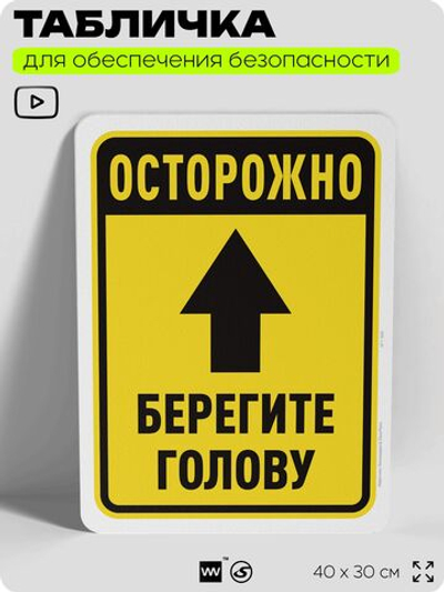 Табличка для обеспечения безопасности "Осторожно, берегите голову", для офиса, по охране труда для предприятия, организаций, 40х30 см, Silver Plane x Айдентика Технолоджи