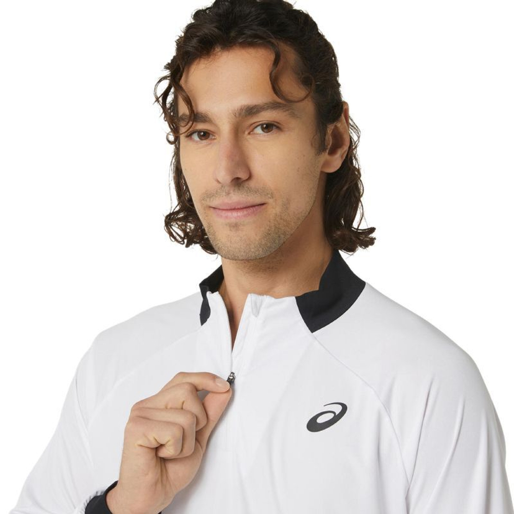 Мужская теннисная футболка теннисная Asics Men Court 1/2 Zip Long Sleeve Top - brilliant white