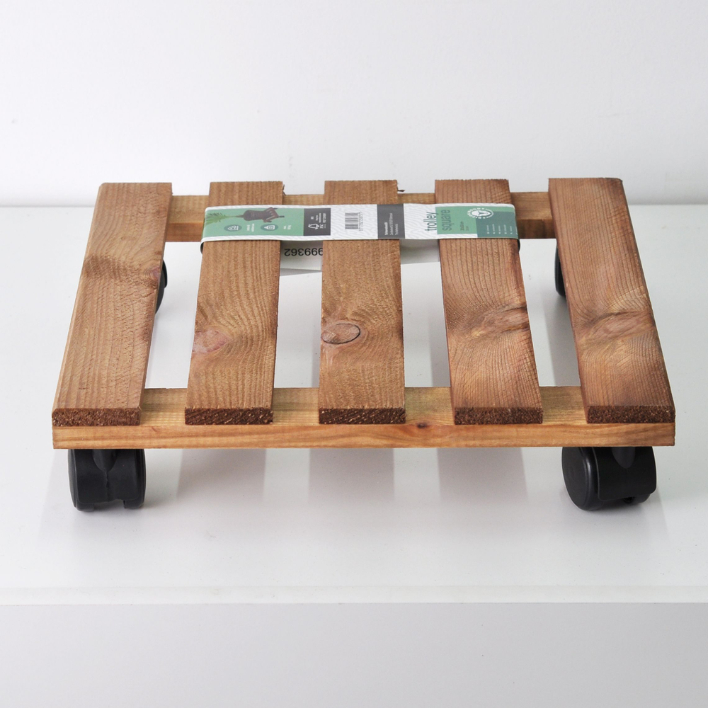 Подставка для цветов напольная на колесиках Флорэль деревянная в стиле рустик (состаренный), квадратная, браун