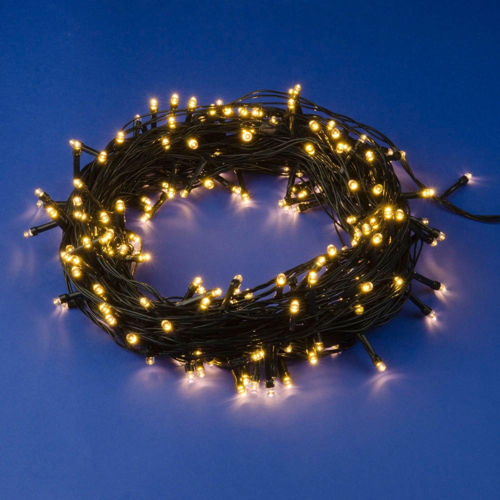 ULD-S3000-300-DGA WARM WHITE IP20 Гирлянда светодиодная. 30м. 300 светодиодов. Теплый белый свет. Провод зеленый. ТМ Uniel