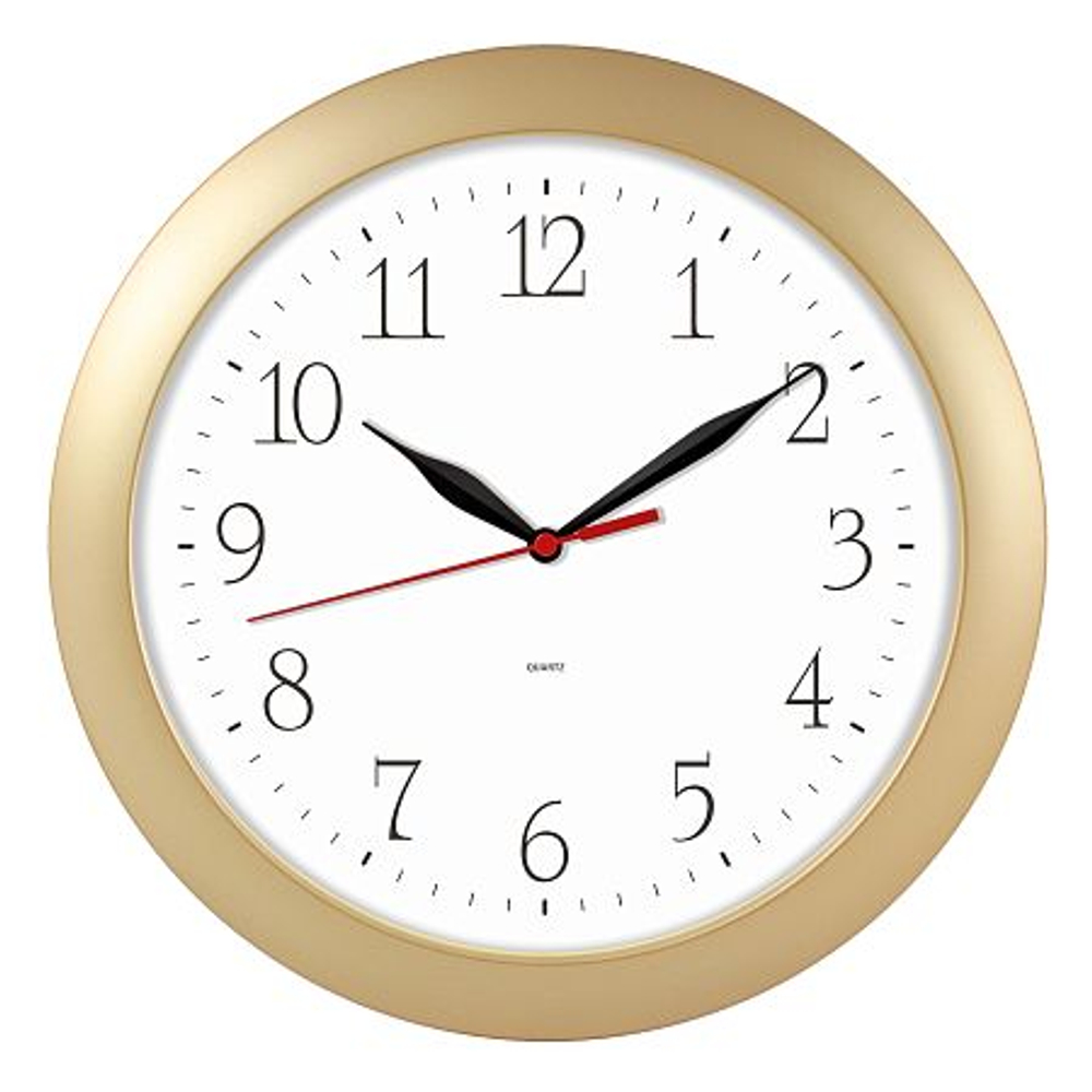 Часы настенные, модель 01, диаметр 290мм, стекло минеральное, пластиковый обод, цвет-золото. Рельефные цифры с тиснением фольгой