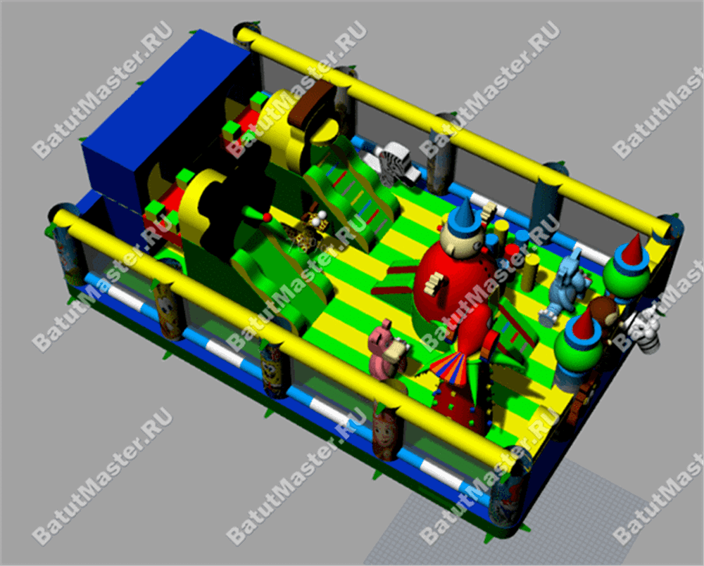Коммерческий надувной батут "Зверята с крышей 2" 13*7*6 м