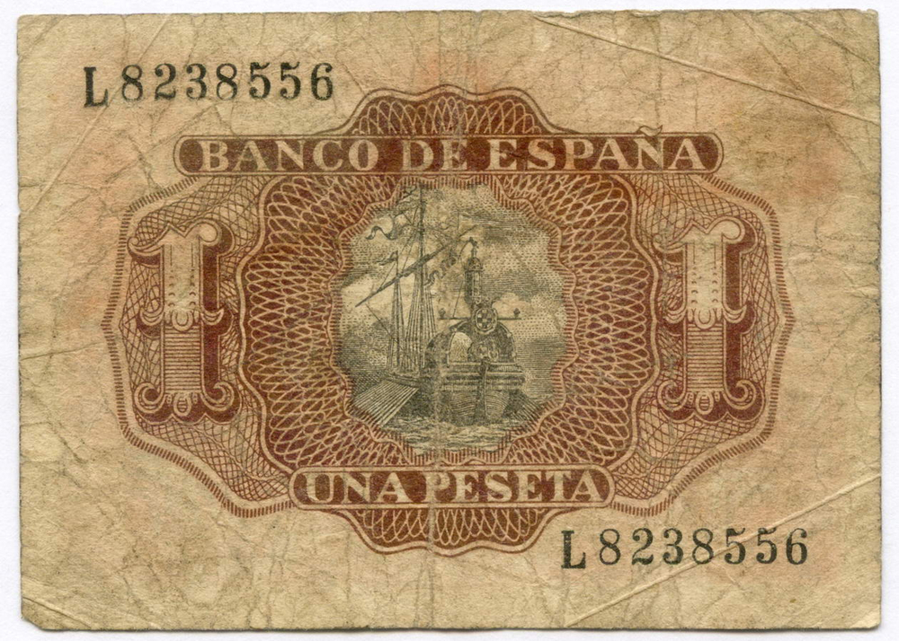 Банкноты Испания 1 песета 1951 и 1953 гг (из обращения)