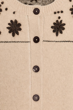 ZARA КАРДИГАН ИЗ ШЕРСТИ С ВЫШИВКОЙ В ВИДЕ ЦВЕТОВ И ПОЯСОМ, БЕЖЕВЫЙ