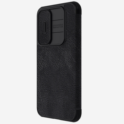 Кожаный чехол книжка черного цвета от Nillkin для Samsung Galaxy A55 5G, серия Qin Pro Leather с защитной шторкой для камеры