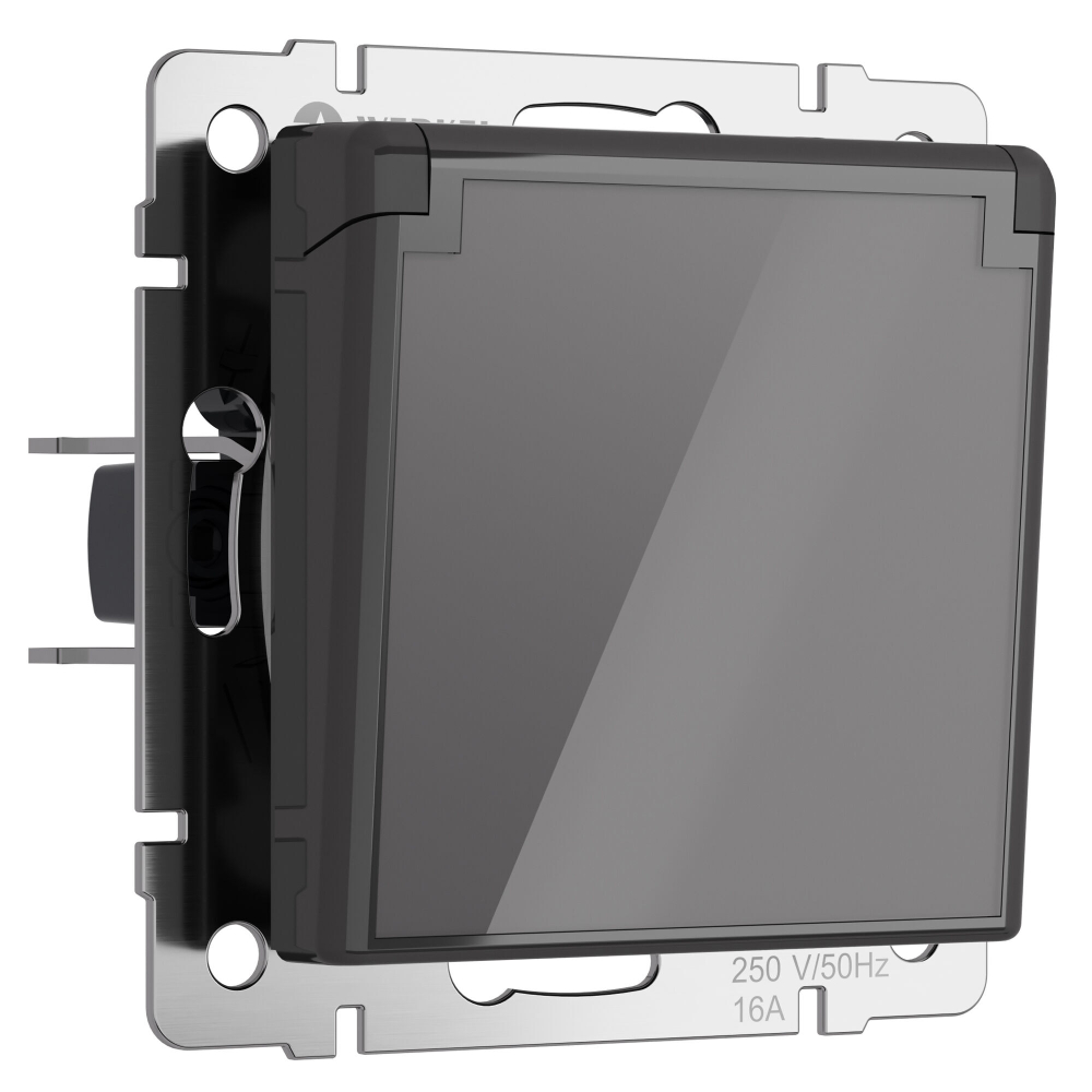 Розетка влагозащ. с зазем. с защит. крышкой и шторками (графит акрил)