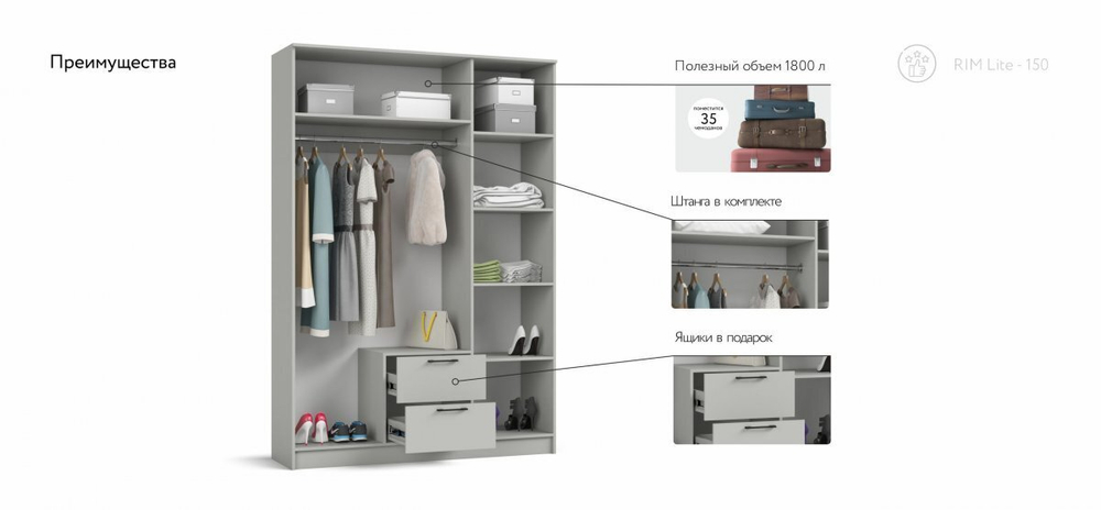 Шкаф РИМ-150 Lite Шиншилла серая