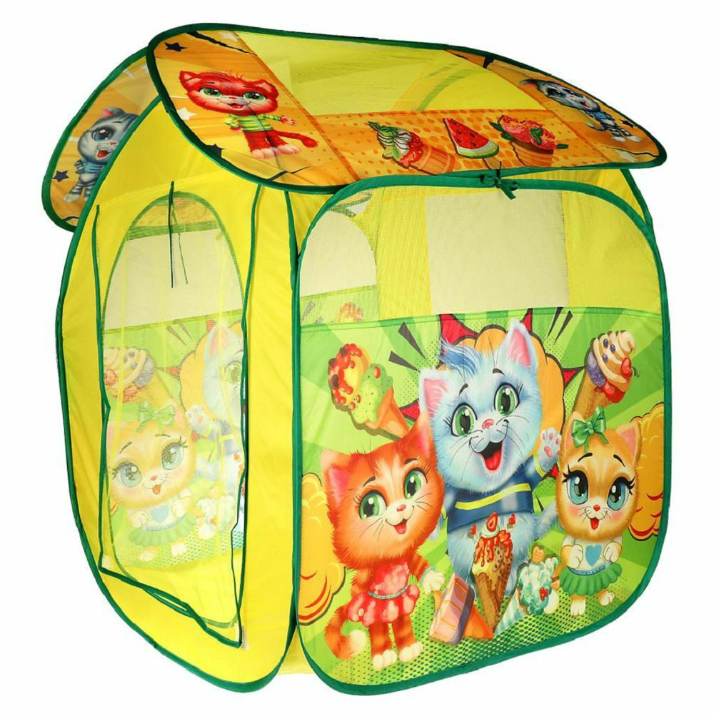 1_Детская игровая палатка "Коты" ТМ "Играем вместе" Размер в собранном виде 83 х 80 х 105 см. В коро