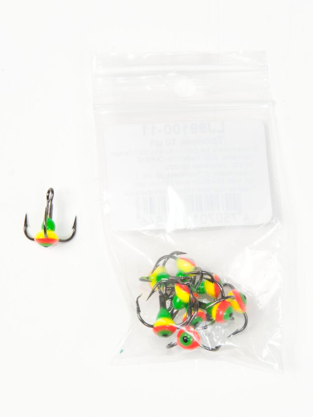 Крючок-тройник для приманок Lucky John с каплей цветной размер 006/11 (10шт.в упаковке)