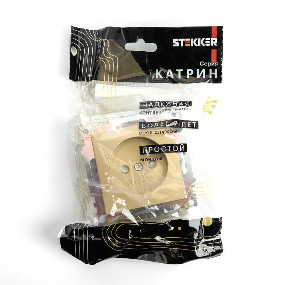 Розетка 1-местная с защитной шторкой (механизм) б/з,STEKKER, GLS10-7109-08, 250В, 10А, серия Катрин, золото 49223