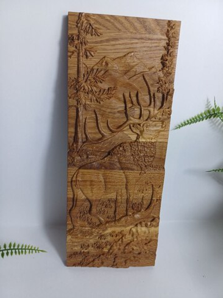 Картина- Панно Медведица резная из дуба 30*28 см