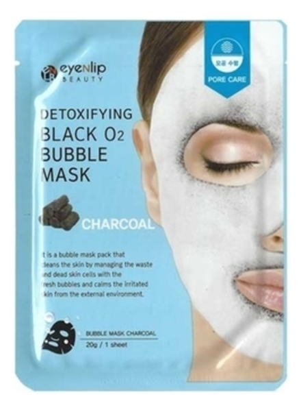 Маска тканевая кислородная  Eyenlip Detoxifying Black O2 Bubble Mask Charcoal, 20 гр