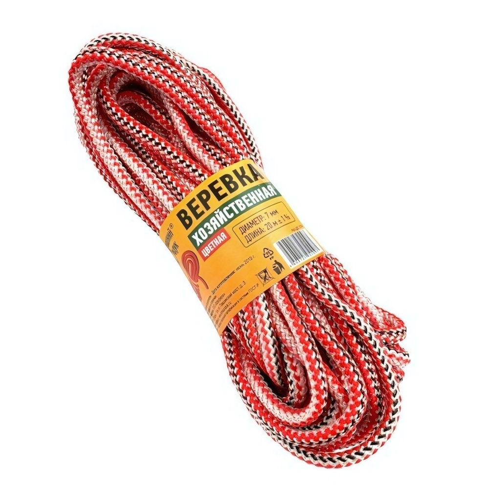 Веревка хозяйственная D-7мм L-20м ЦВЕТНАЯ ДС-274