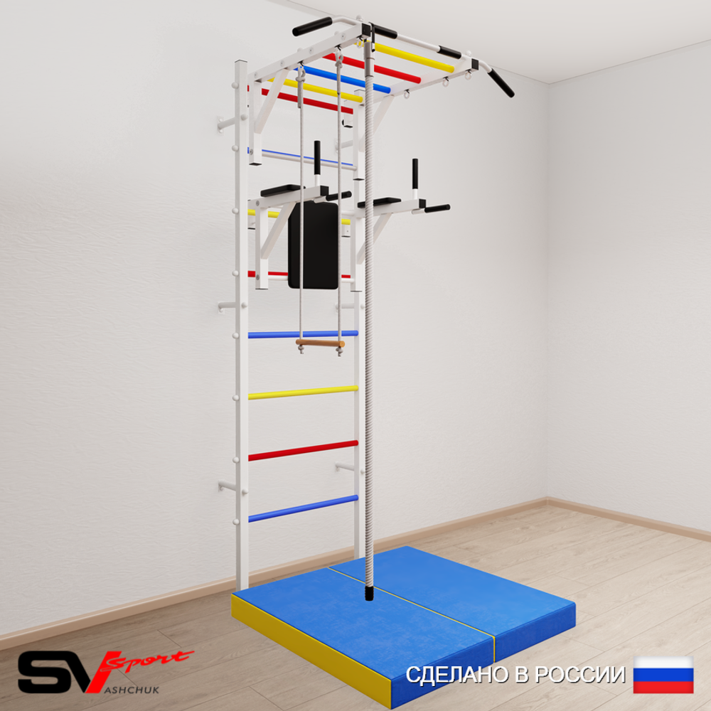 Шведская стенка Sv Sport усиленная 6464 (Турник рукоход/Брусья/Канат/Трапеция/Мат 1м)