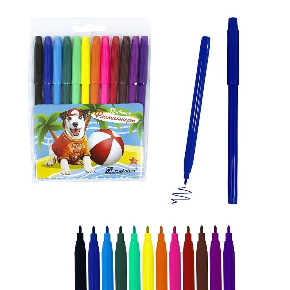 Фломастеры 12цв. "Собака" ПВХ 828S-12 (J.Otten)