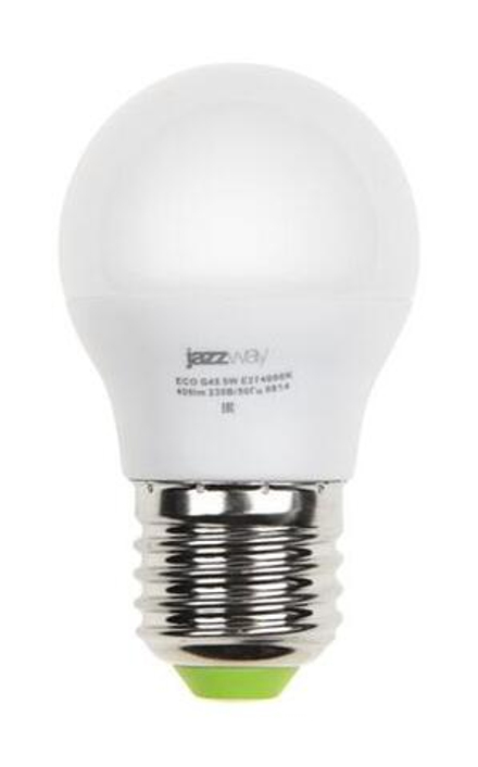 Лампа светодиодная PLED-ECO 5Вт G45 шар матовая 4000К нейтр. бел. E27 400лм 230В 50Гц JazzWay 1036988A